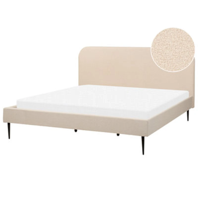 Image of Beliani Bed Boucle Flayat 180 X 200 Cm (Eu Super King) Light Beige