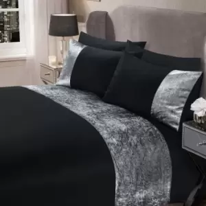 Image of Sienna Crushed Velvet Panel Duvet Cover With Pillow Case Set Black Super King