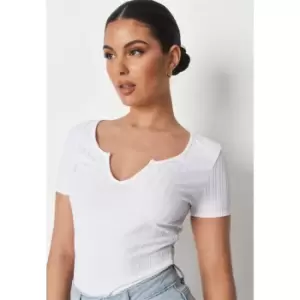 Missguided Rib Notch Neck Fitted Tee - White