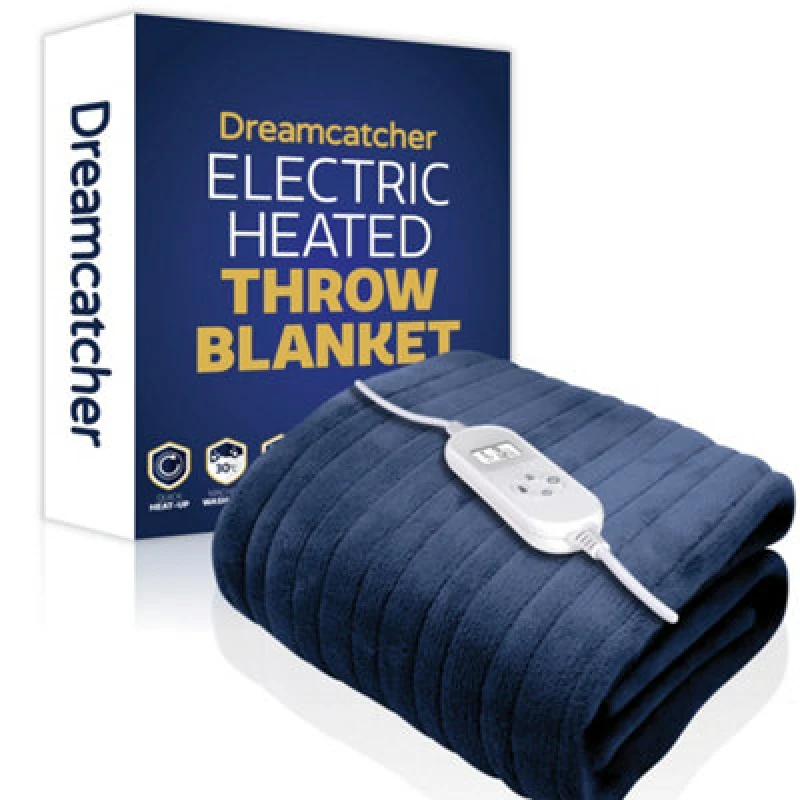 Image of Dreamcatcher Deluxe Electric Throw Heated Double Over Blanket Soft Fleece Variable Heat & Timer Settings Navy