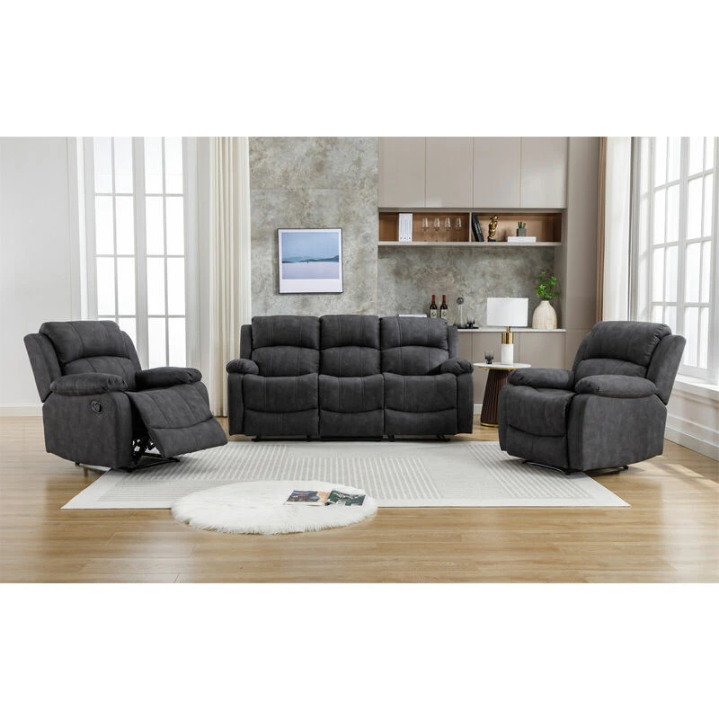 Image of Furniture One Corduroy Massage Manual Reclining Sofa Suite - 3+2+1 Seater Sofa Set, Grey A1347-AK-AL-AM