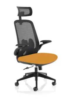 Image of Sigma Executive Bespoke Fabric Seat Senna Yellow Mesh Chair With Folding Arms