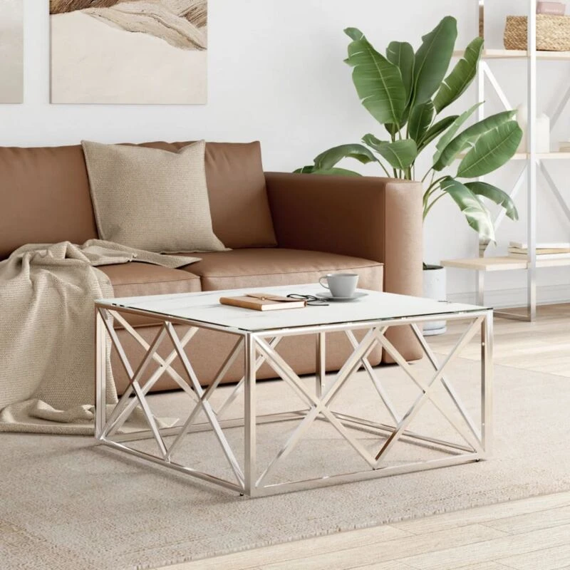 Image of VIDAXL Coffee Table Silver 80x80x40cm Stainless Steel and Glass Vidaxl 8720287199496