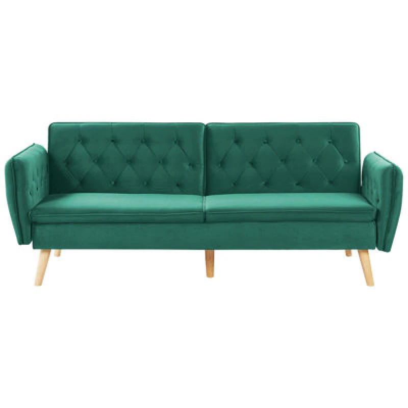 Image of Beliani Sofa Bed 2 Seater Bardu Velvet Dark Green