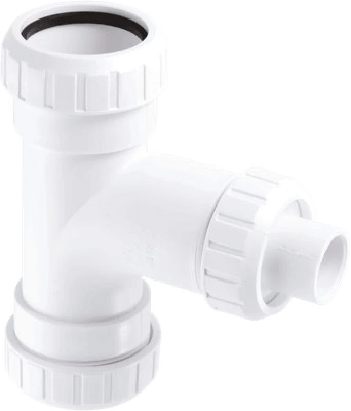Image of McAlpine V23L 1.5" x 1.5" x 3/4" Surefit Swept Tee with 19mm Pushfit Branch White