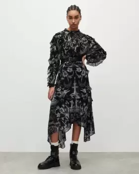 Image of AllSaints Tessa Aurelia Asymmetric Hem Maxi Dress