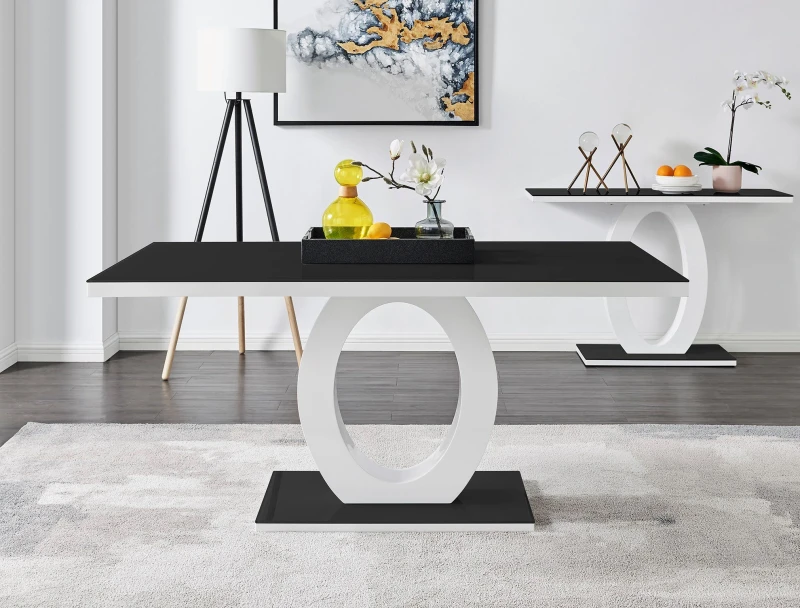 Image of FurnitureboxUK FurnitureboxUK Giovani 160cm 6-Seater Modern Rectangular High Gloss And Glass Dining Table in Black One Size Unisex 5056542651960