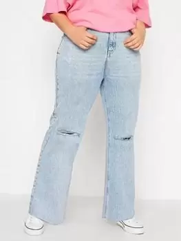 Image of Yours Clothing Rip Knee Wide Leg Jean Bleach, Blue, Size 22, Women