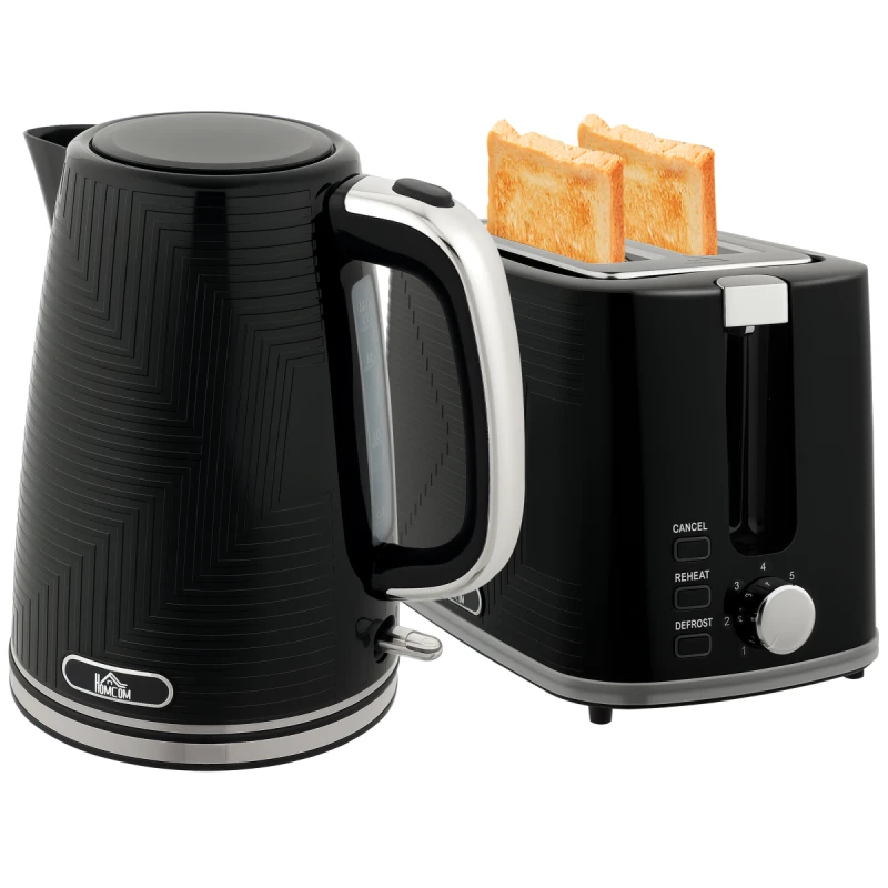 Image of HOMCOM HOMCOM 1.7L 3000W Rapid Boil Kettle and 2 Slice Toaster Set Crumb Tray Black 5063603478169