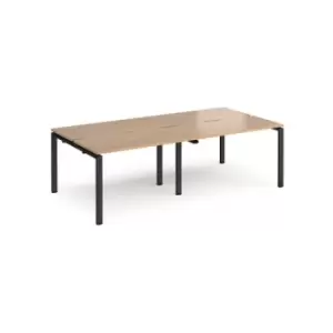 Image of Bench Desk 4 Person Rectangular Desks 2400mm Beech Tops With Black Frames 1200mm Depth Adapt