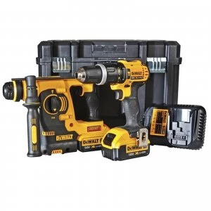Image of DEWALT DCK206M2 18v Cordless SDS Hammer Drill and Combi Drill Kit 2 x 4ah Li-ion Charger Case