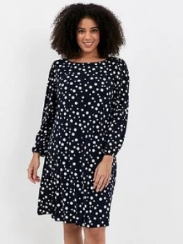 Image of Evans Spot Shift Dress - Navy, Size 28, Women