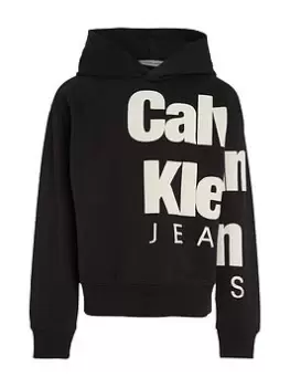 Image of Calvin Klein Jeans Boys Blown-Up Logo Fleece Hoodie - CK Black, Size 14 Years