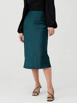 Image of Oasis Agate Animal Satin Bias Cut Skirt - Multi/Green, Multi Green, Size 10, Women