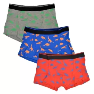 image of Tom Franks Boys Dinosaur Boxers (Pack Of 3) (5-6 Years) (Grey/Blue/Red)