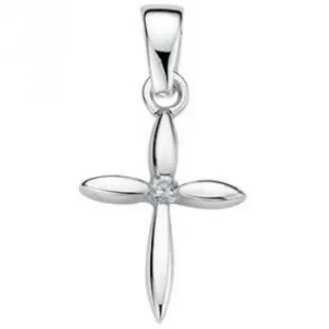 image of Ladies Beginnings Sterling Silver Cubic Zirconia Cross Pendant