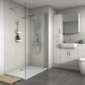 Image of Splashwall Gloss Cream Tile effect 2 sided Shower Panel kit (L)2420mm (W)1200mm (T)3mm