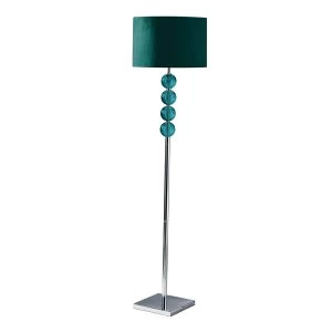 image of Premier Housewares Mistro Floor Lamp with Teal Orb/Chrome Base & Teal Faux Suede Shade