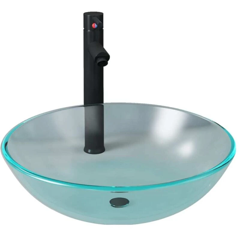 Image of vidaXL Bathroom Sink with Tap and Push Drain Frosted Tempered Glass, Black 3098445