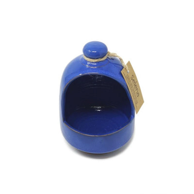 Image of Verano Spanish Ceramics Selena Glazed Hand Dipped Solid Colour Kitchen Dining Salt Pig Blue (D) 11Cm