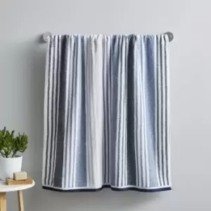 image of Catherine Lansfield Kelso Stripe Soft & Absorbent 100% Cotton 450gsm Bath Sheet, Blue