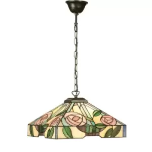 image of Willow 1 Light Medium Ceiling Pendant Dark Bronze, Tiffany Style Glass, E27