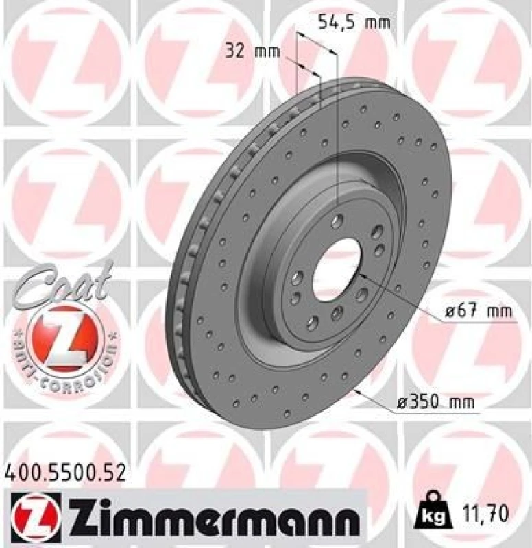 Image of ZIMMERMANN Brake disc ZIMMERMANN 400.5500.52
