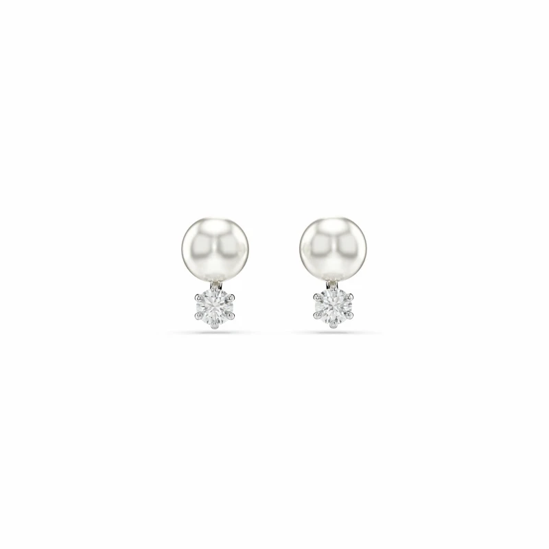 Image of Swarovski Swarovski Rhodium Plated Crystal Pearl Matrix Stud Earrings