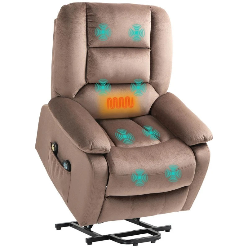 Image of HOMCOM Riser and Recliner Chair Lift Chair with Vibration Massage - Heat - Grey - Brown TJ Hughes 5056725547868