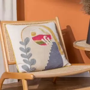 Image of Margo Embroidered Piped Cushion Multicolour, Multicolour / 50 x 50cm / Polyester Filled