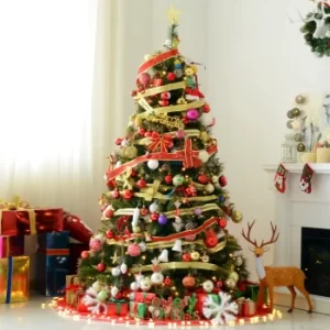 Image of HOMCOM 1.8m Pre-Lit Artificial Christmas Tree, Metal Stand-Green