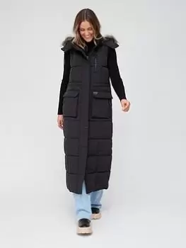 Image of Superdry Vintage Ll Everest Fur Gilet - Black, Size 10, Women
