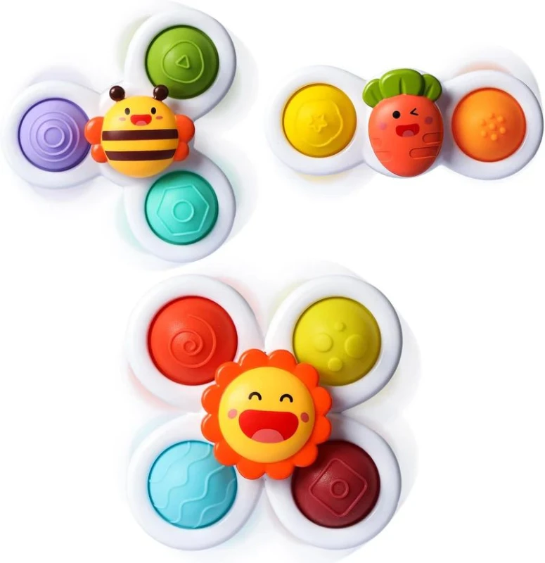 Image of Dyzi Suction Cup Fidget Spinner Sensory Bath Toy Kids Pack of 3 Multi