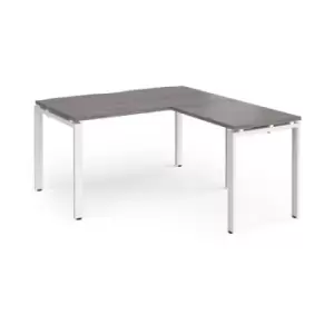 Image of Adapt desk 1400mm x 800mm with 800mm return desk - white frame and grey oak top