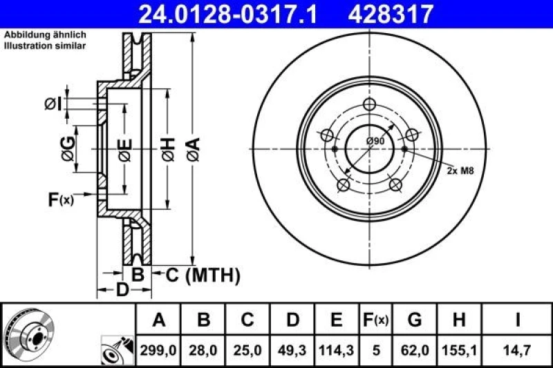 Image of Brake disc ATE 24.0128-0317.1