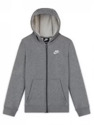 image of Nike Boys Nsw Ft Club Full Zip Jacket Hoody, Grey Heather, Size M=10-12 Years