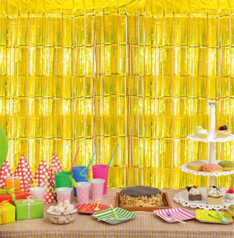 Image of CHEETAHL Gold Foil Fringe Shimmer Tinsel Curtain Party Event Backdrop 1m Wide x 2.5m Drop ELV-107805