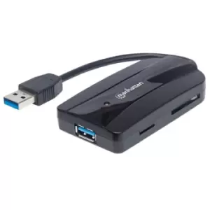 image of Manhattan USB-A 3-Port Hub and Card Reader/Writer 3x USB-A Ports 5 Gbps (USB 3.2 Gen1 aka USB 3.0) Supports MicroSD SD and MMC Memory Cards Bus Powere