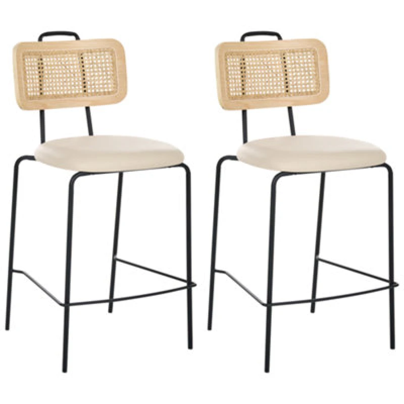 Image of Beliani Set Of 2 Bar Chairs Adelanto Light Beige