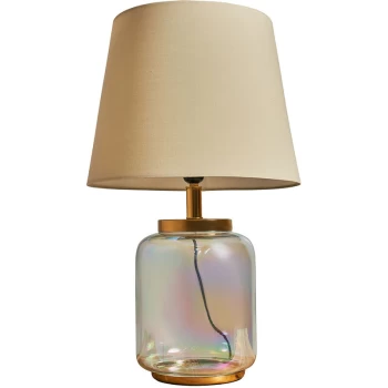 image of Clear Glass Table Lamp Light With Tapered Lampshade - Beige - No Bulb