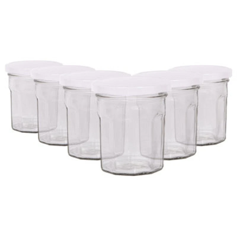 Image of Argon Tableware Glass Jam Jars With White Lids - 150ml - Pack Of 6