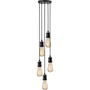 Image of Calla - 230V E27 Vintage 5 Light Pendant - Matt Black - CALVI5PMB - Knightsbridge