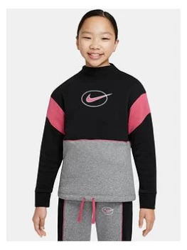 Image of Nike Older Girls Nsw Fleece Long Sleeve Mock Top - Black/Grey/Pink, Black/Grey, Size L=12-13 Years, Women