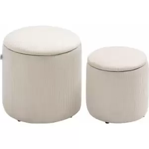 image of HOMCOM Modern Fabric Storage Ottoman with Removable Lid, Set of 2, White - White