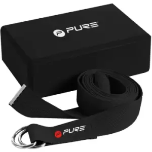 image of Pure2Improve Yoga Block and Strap Set Black - Black