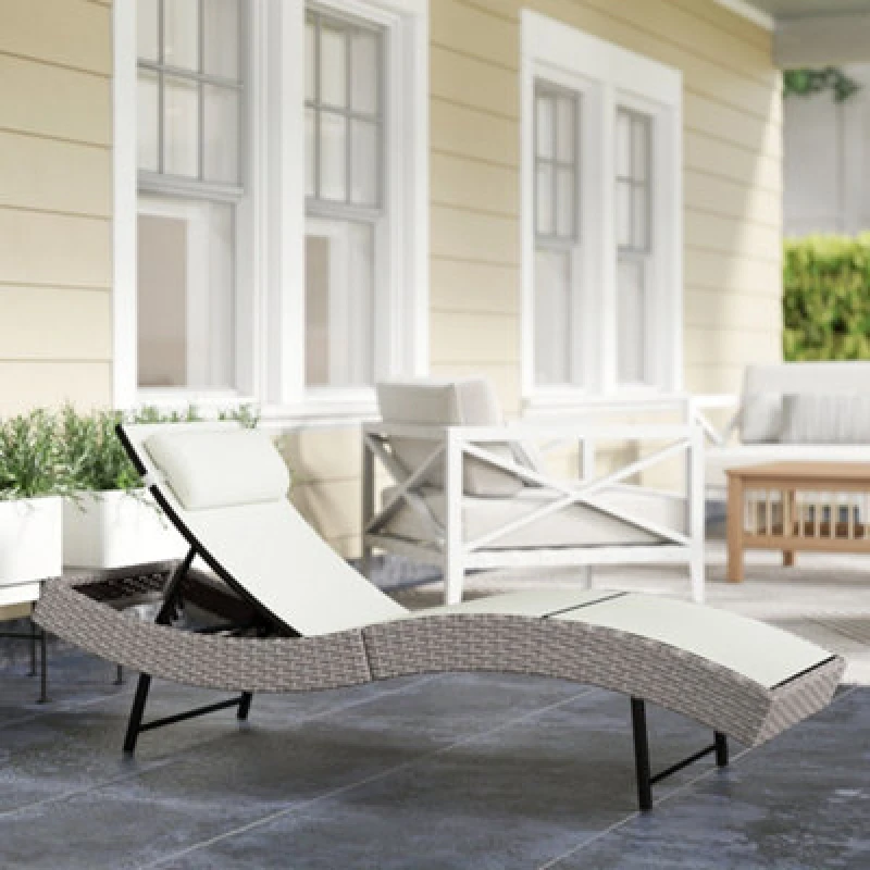Image of OUTSUNNY Rattan Sun Lounger with 5 Position Back, Texteline Seat, Cream Cream Unisex