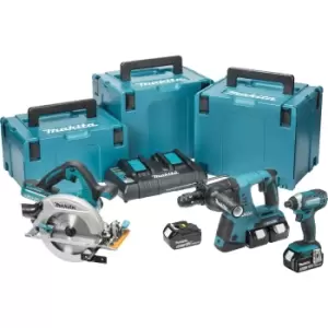 image of Makita DLX3049PTJ 18v Cordless LXT 3 Piece Power Tool Kit 4 x 5ah Li-ion Twin Battery Charger Case