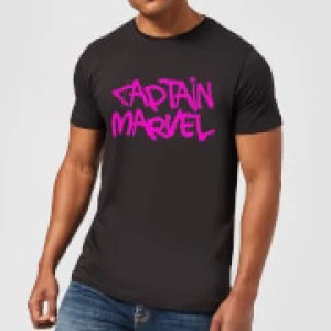 image of Captain Marvel Spray Text Mens T-Shirt - Black - XL