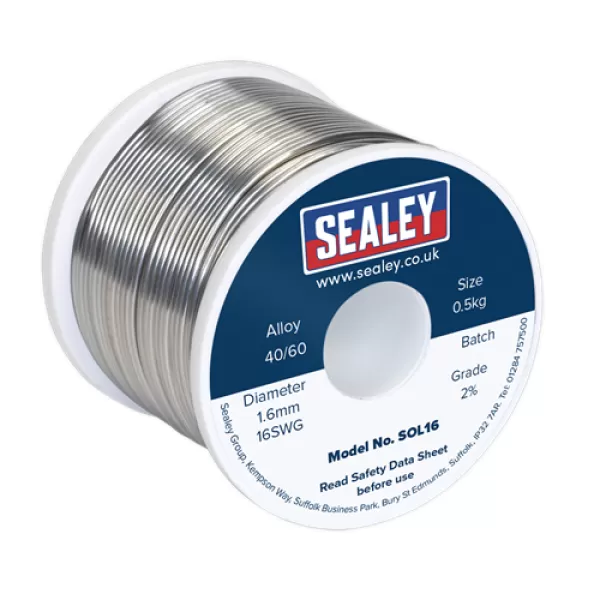Image of Genuine SEALEY SOL16 Solder Wire Quick Flow 1.6mm/16SWG 40/60 0.5kg Reel