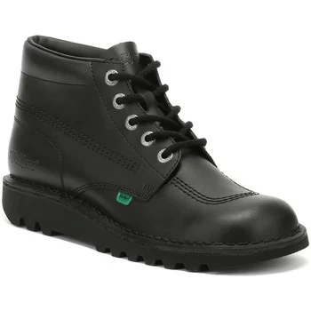 Image of Kickers Kick Hi Youth Black Leather Ankle School Boots mens Low Ankle Boots in Black,4,5,6